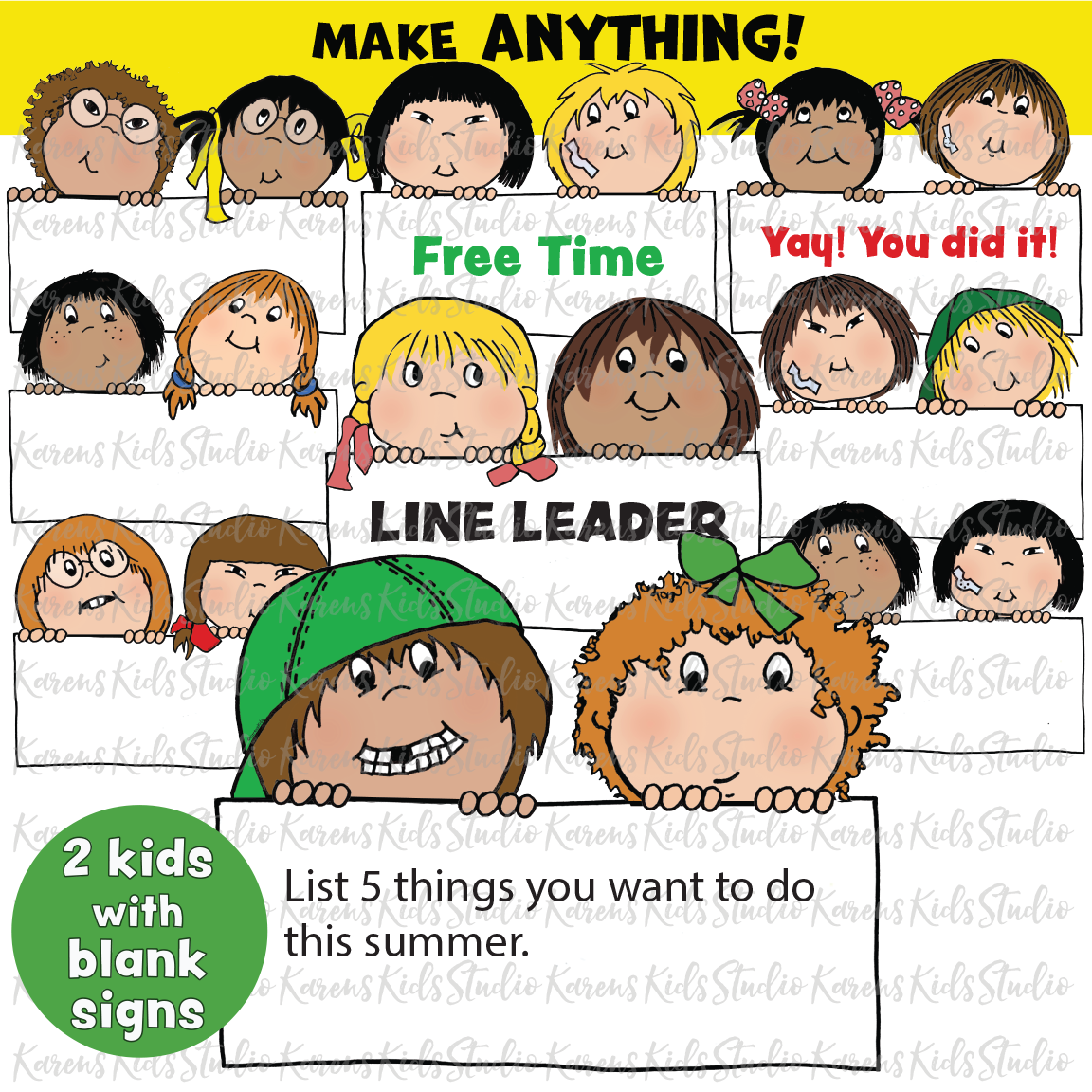 Clip Art Blank Signs with Kids Set 3 (Karen's Kids Clipart)