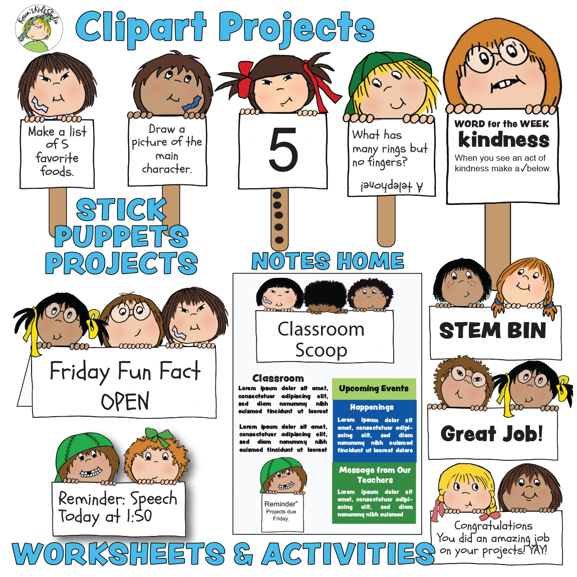 Clip Art Blank Signs with Kids Set 3 (Karen's Kids Clipart)