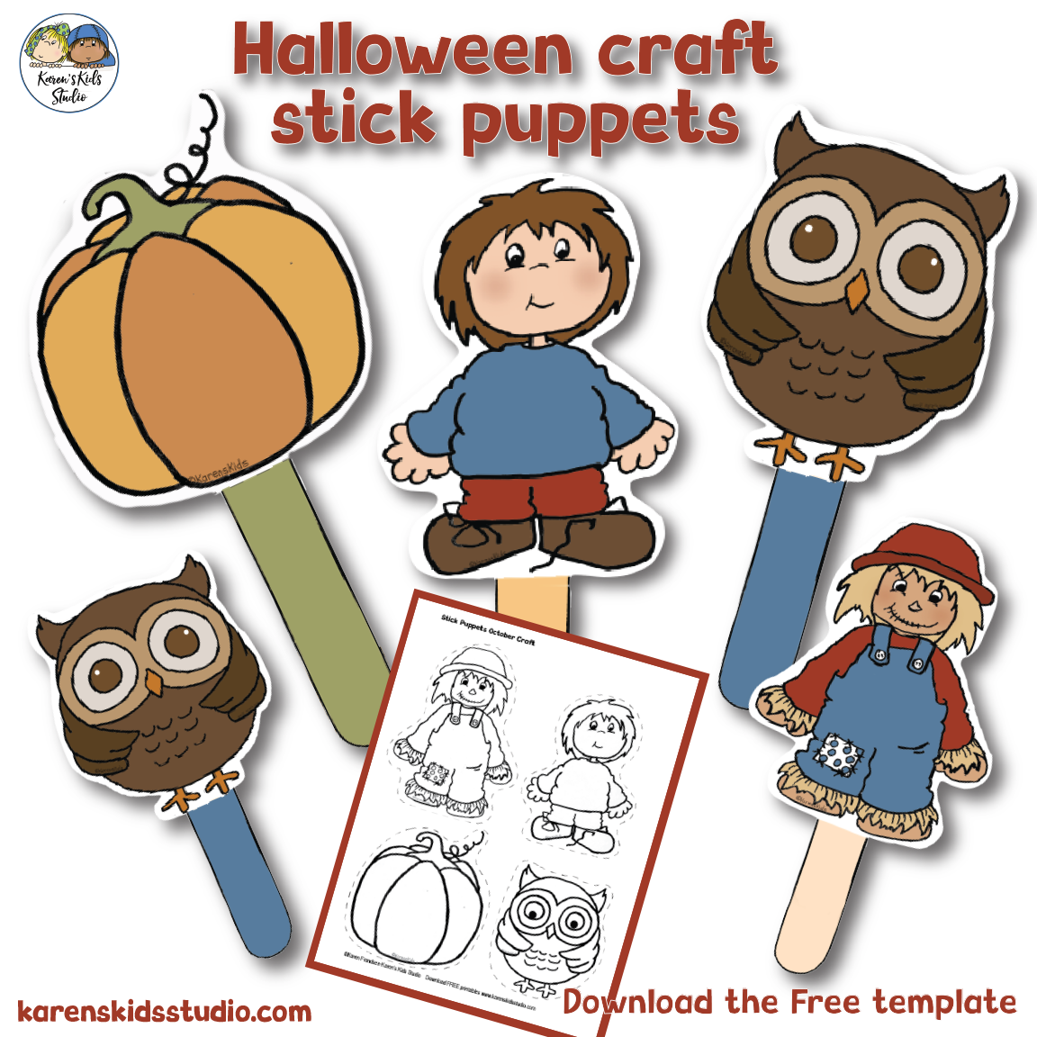 Stick Puppets Fall Craft (Karen's Kids Free Template)