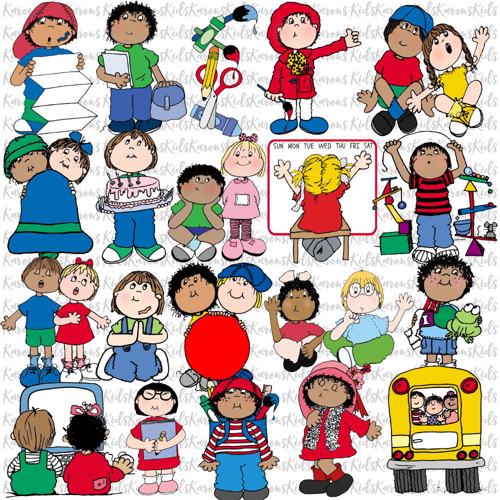CLASSROOM SCHEDULE KIDS CARDS examples: colorful individual clipart images (Karen's Kids Clipart)