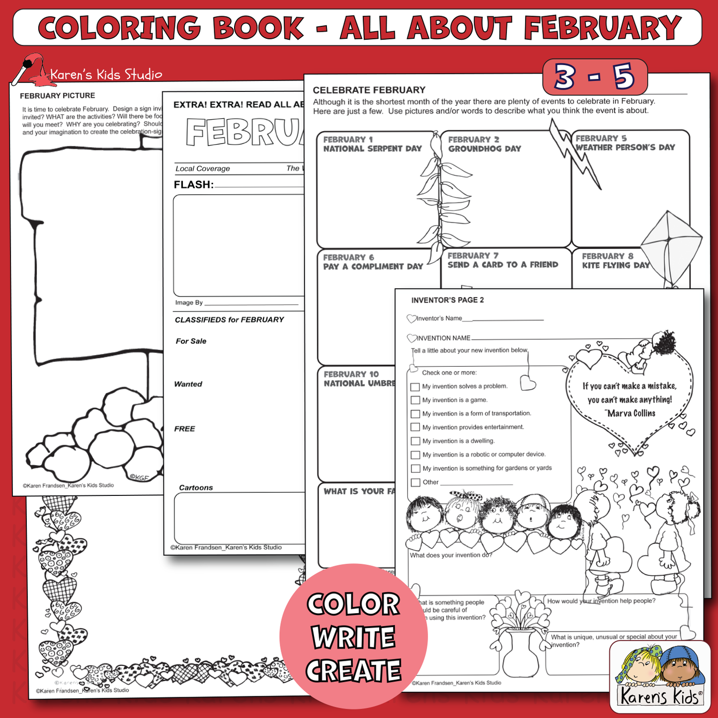 Color Activity Book for February 3rd-5th(Printable)