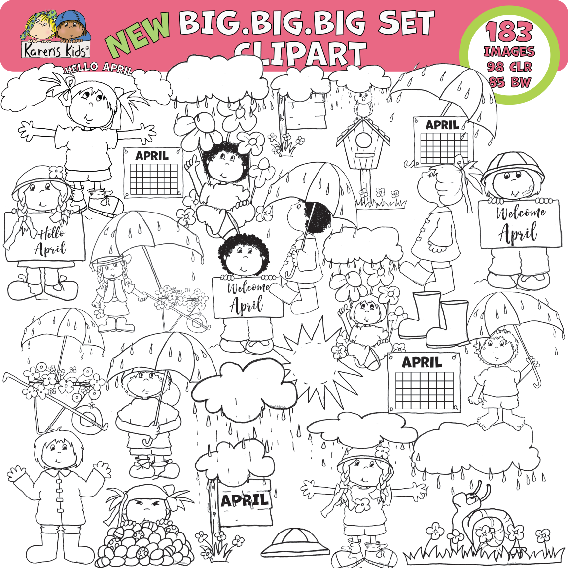 Clipart April Spring Kids (Karen's Kids Clipart)