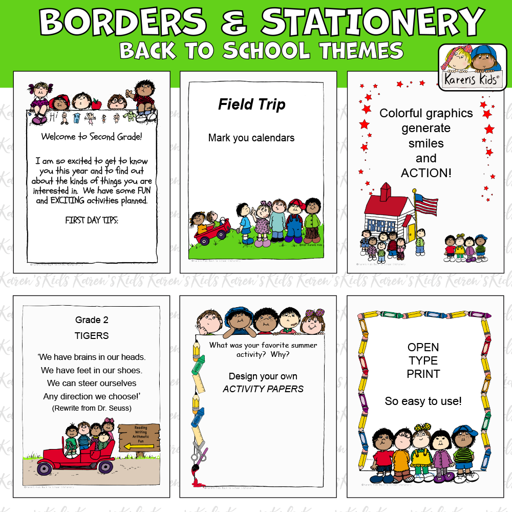 Back to school stationary that can be used for flyers, activity papers, and more.