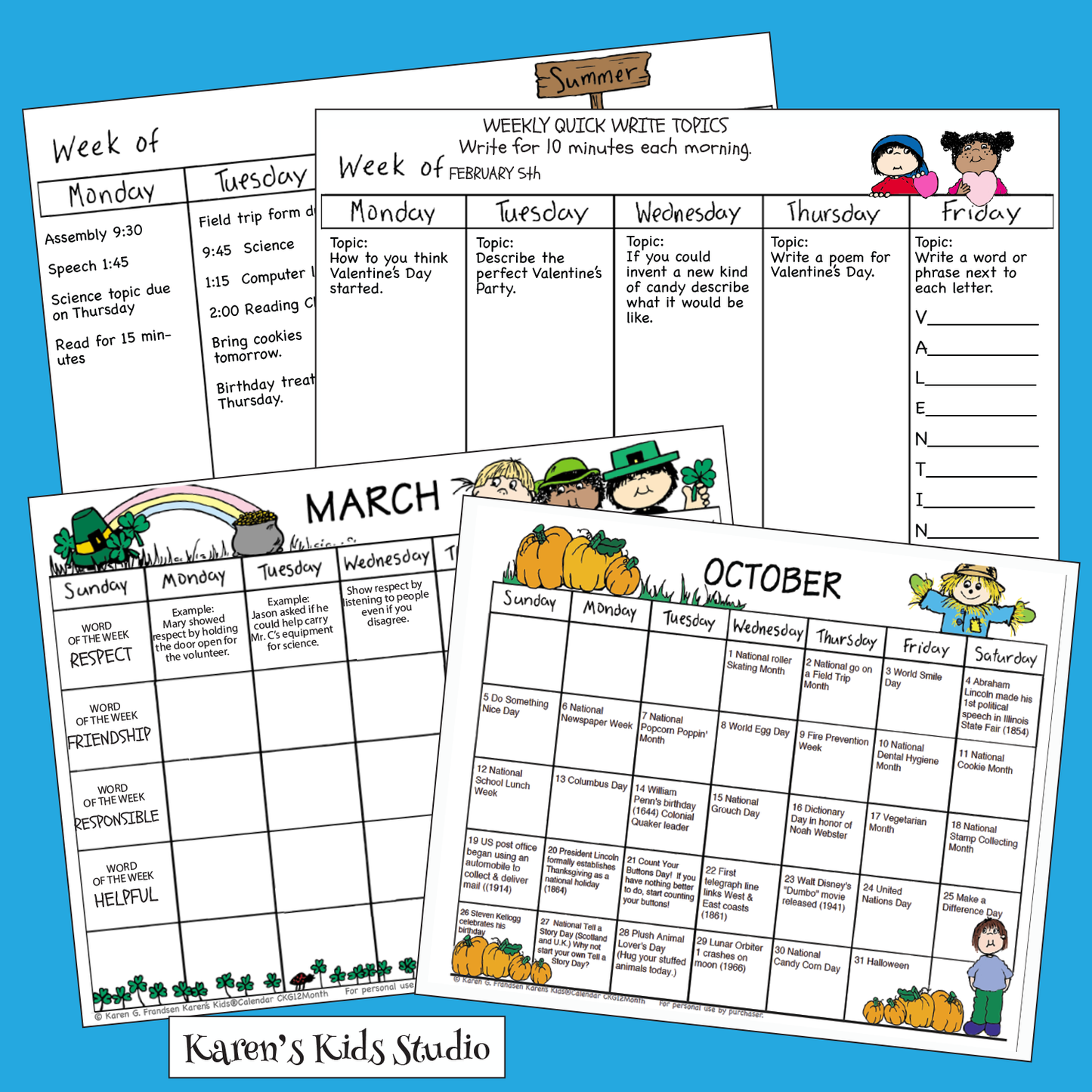 CALENDAR SET Clipart Version (Karen's Kids Clipart)