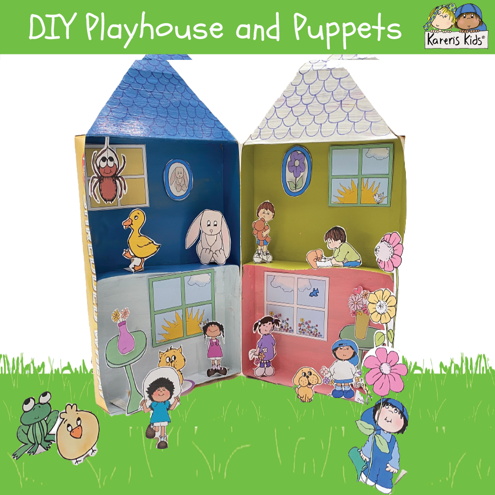 DIY Cereal Box Playhouse and Clipart Puppets