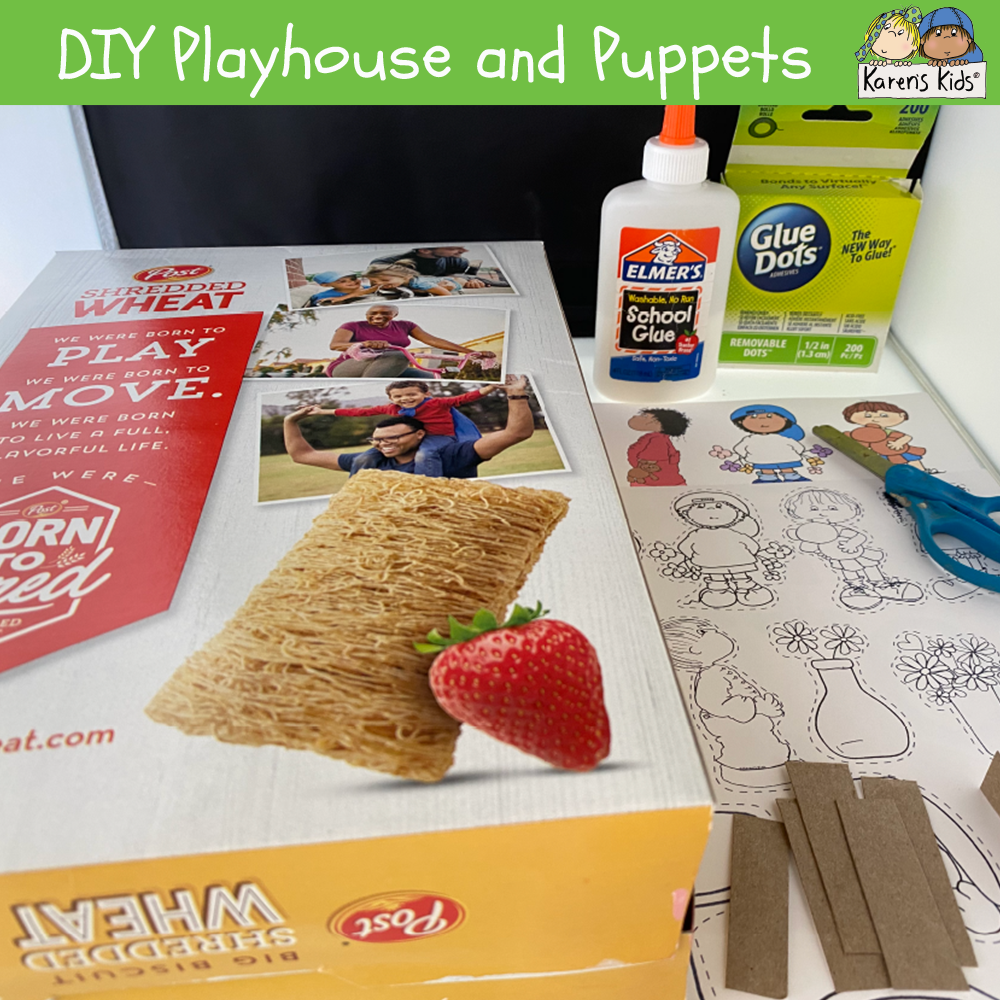 DIY Cereal Box Playhouse and Clipart Puppets