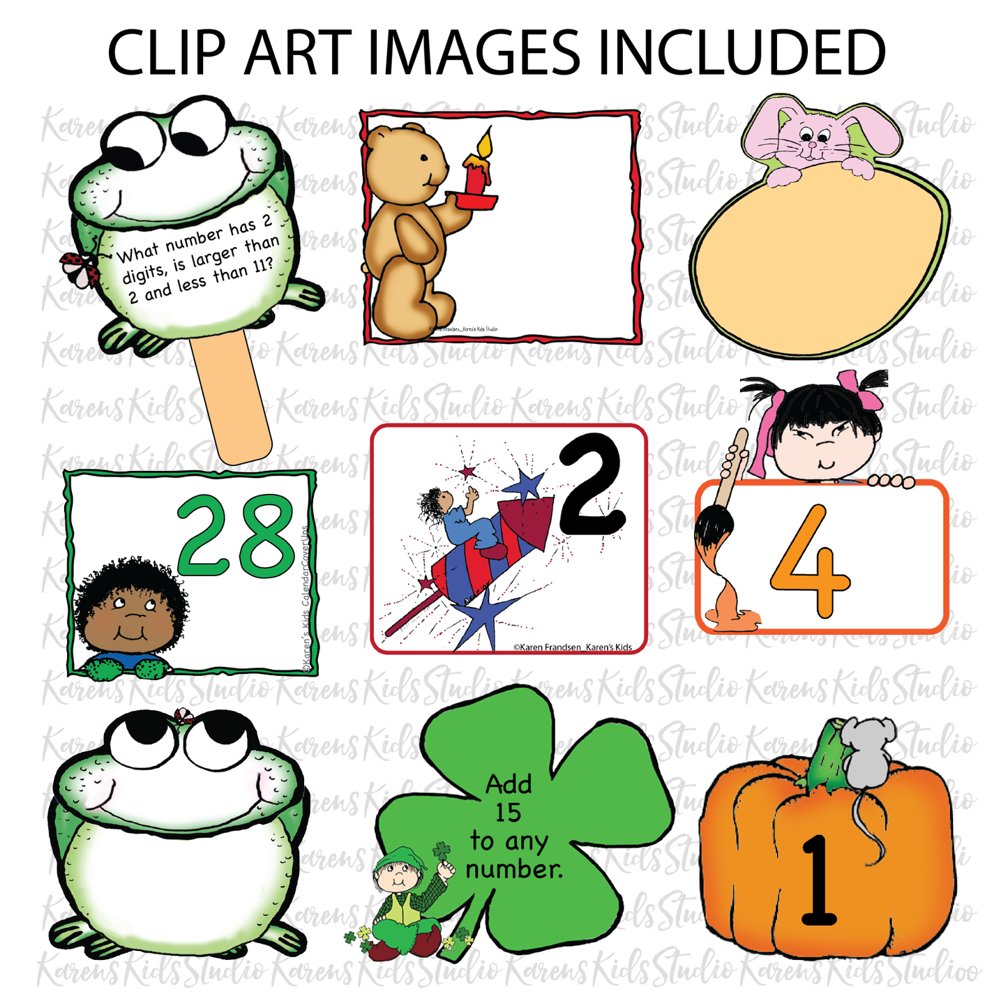 CALENDAR Number Cards Ready to Use PLUS Clipart (Karen's Kids Studio)