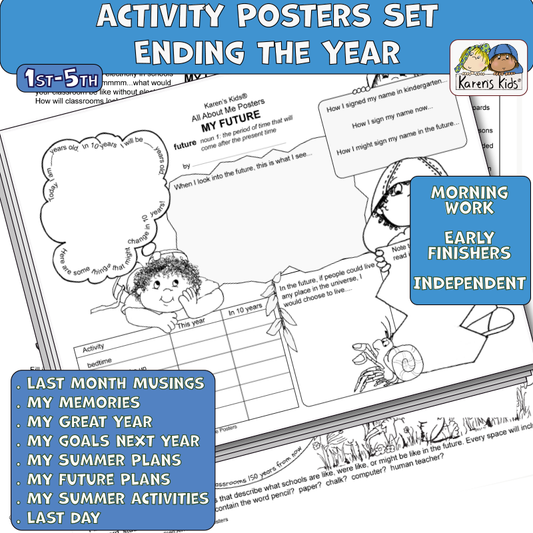 Personal activity posters for grades 1-5. Fun end-of-year pages with fun prompts.