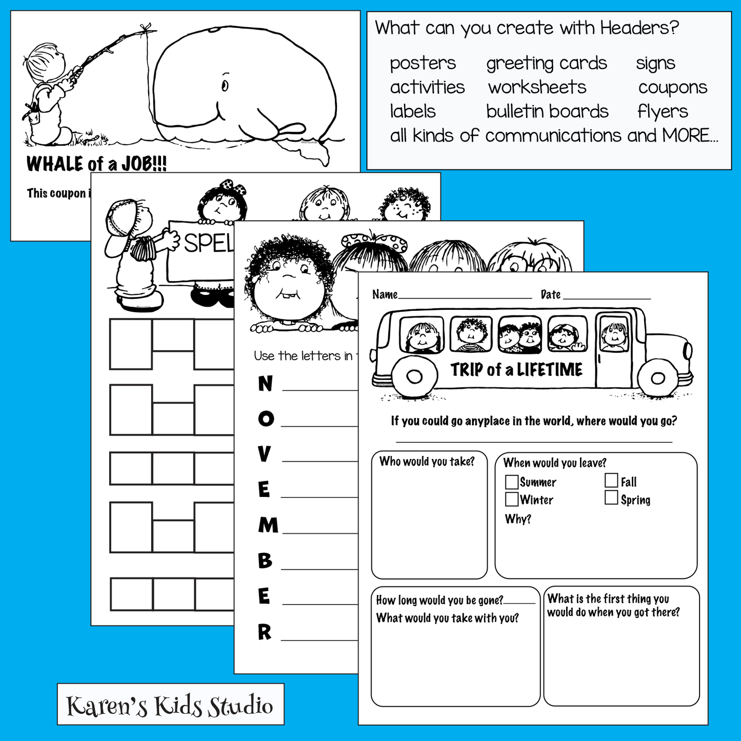 Headers and Footers Clipart School Home Play (Karen's Kids Clipart)