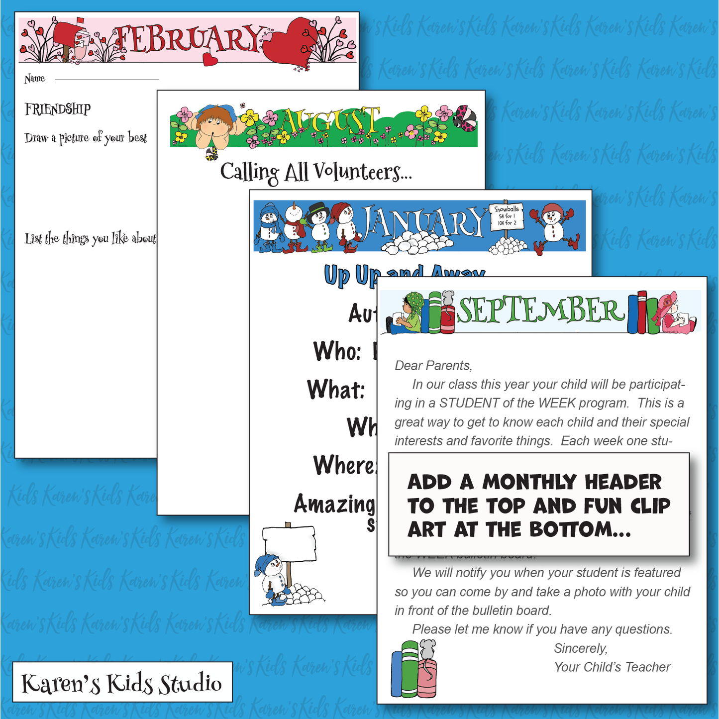 Headers and Footers Clipart Monthly Themes (Karen's Kids Clipart)