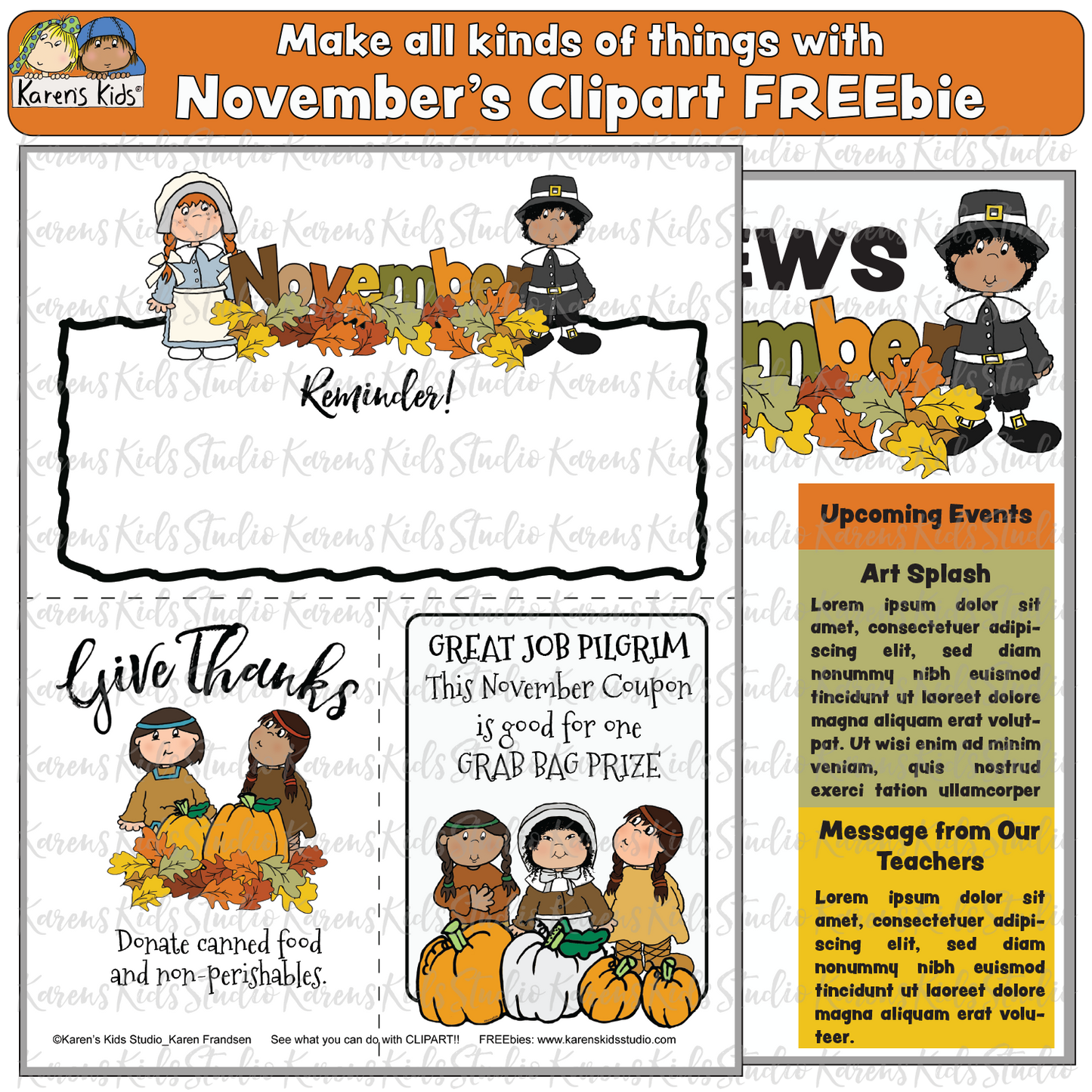 Clipart November_Thanksgiving Kids 3 (Karen's Kids Clipart)