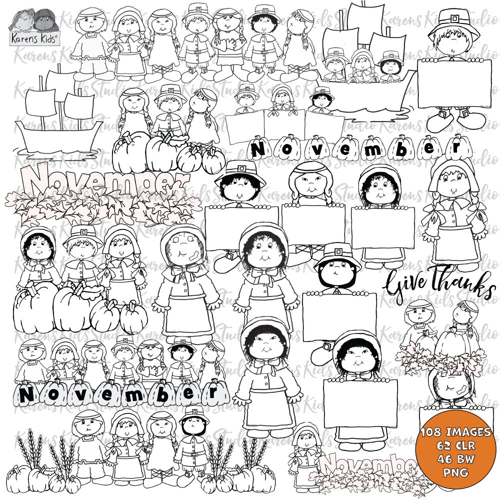 Clipart November_Thanksgiving Kids 3 (Karen's Kids Clipart)