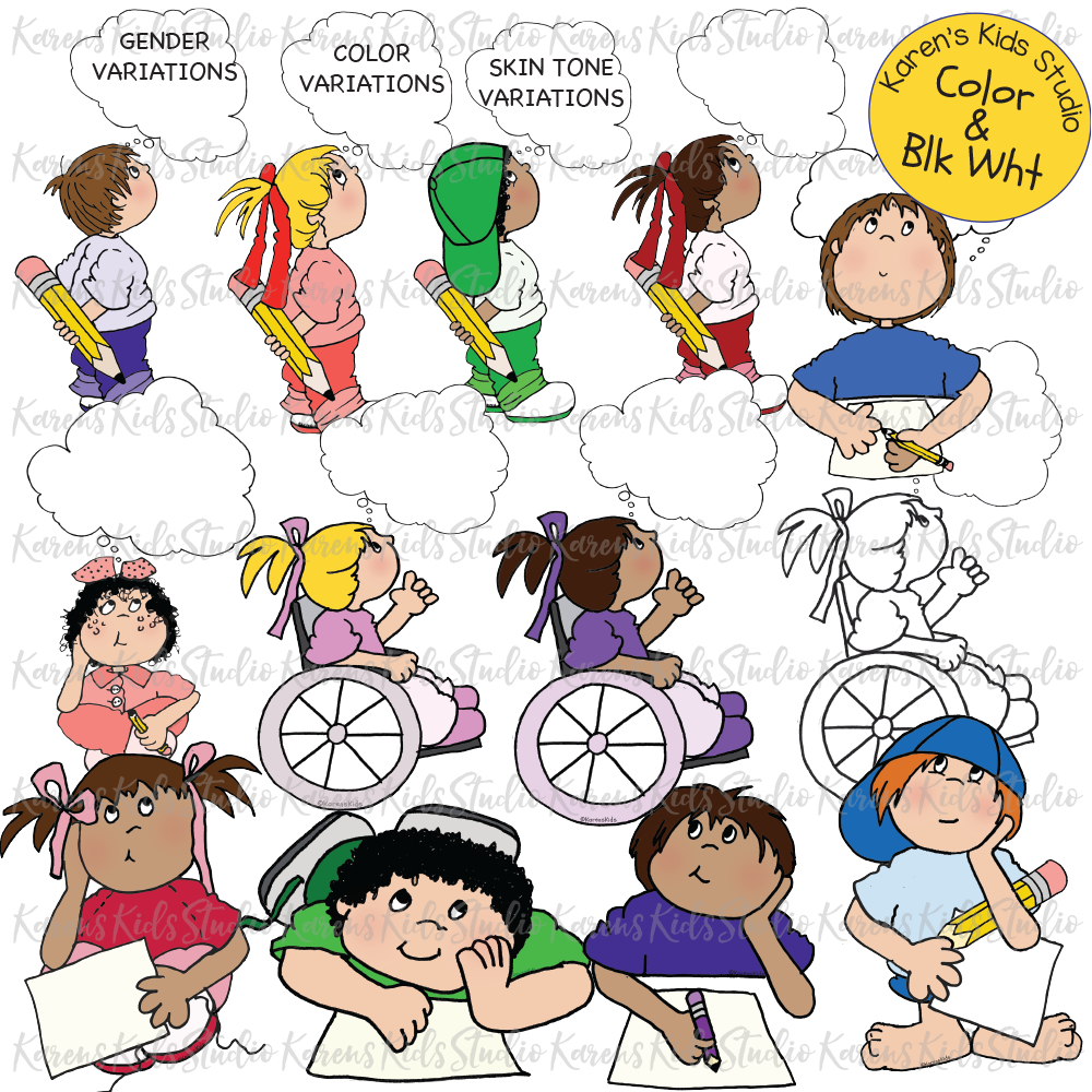 Clipart WRITING, PENCILS, KIDS and MORE (Karen's Kids Clipart)