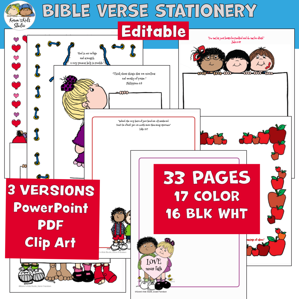 Bible Verse Stationery Editable Printable and Clipart