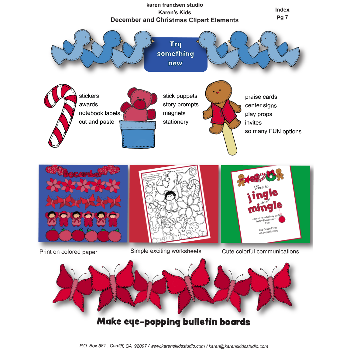 Christmas-December Clipart Elements 212 Outline & Color (Karen's Kids)