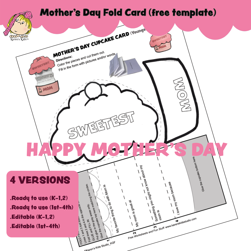 Mother's Day Fold Card Craft (Karen's Kids Free Template)