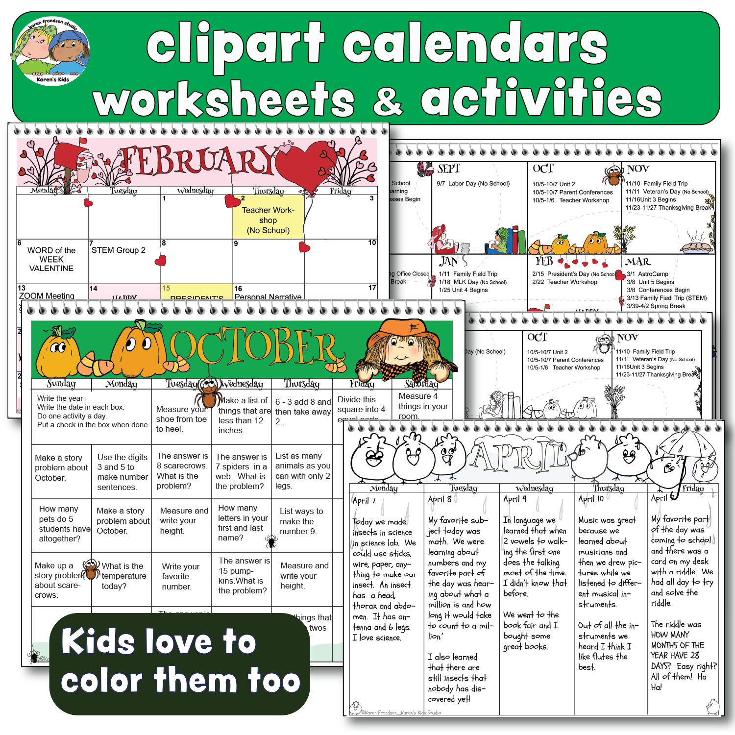 Worksheet samples made with a clipart calendar .  October color calendar includes a question a day.