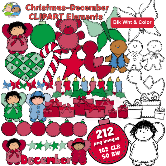 Christmas-December Clipart Elements 212 Outline & Color (Karen's Kids)