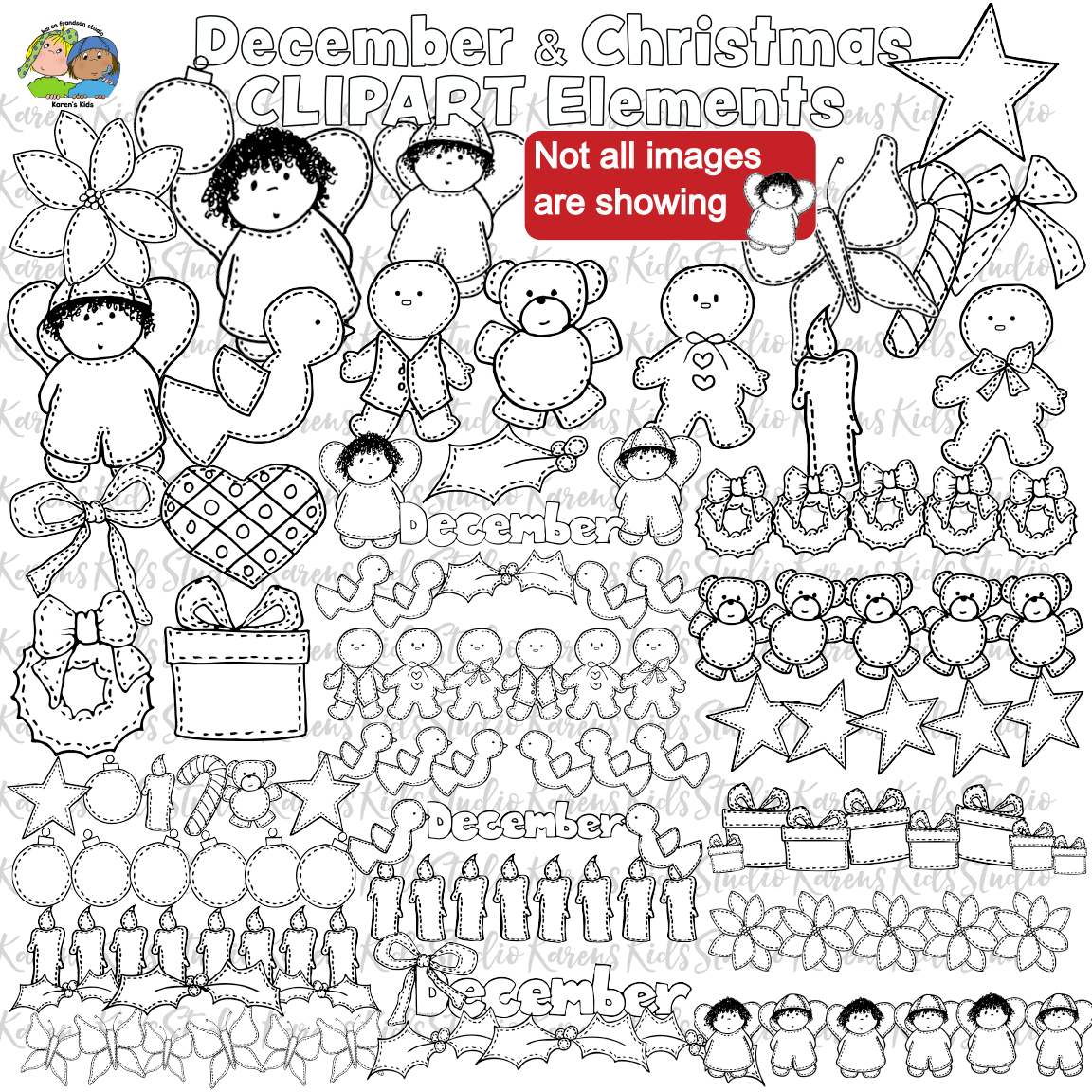 Christmas-December Clipart Elements 212 Outline & Color (Karen's Kids)