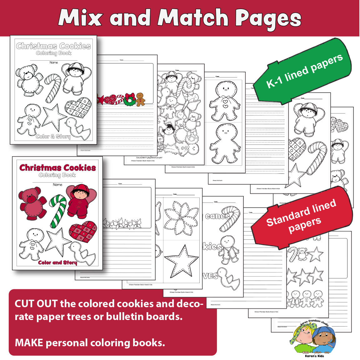 Coloring Pages Christmas Holiday+ writing papers (Karen's Kids)