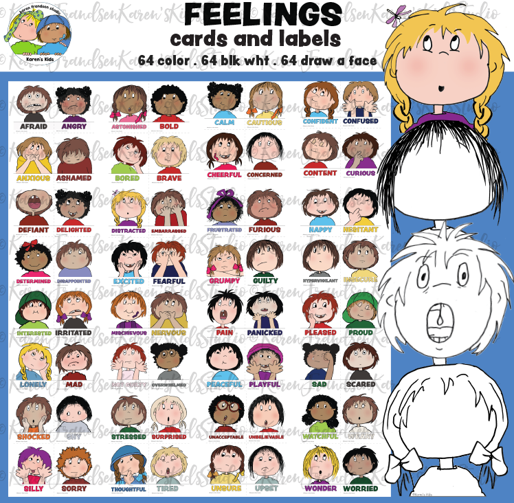 feelings cards, printable emotion cards, feelings cards with labels, full color feeling cards