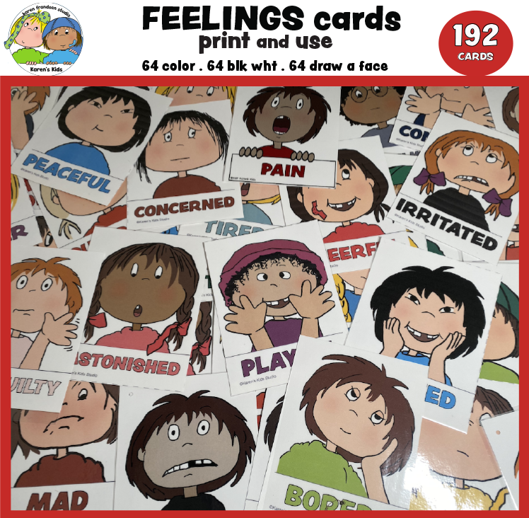 feelings cards, printable emotion cards, feelings cards with labels, full color feeling cards