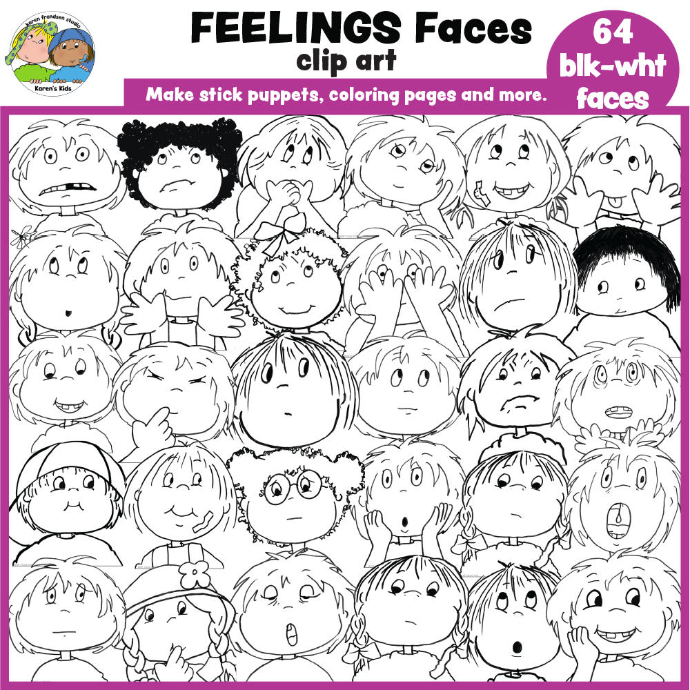 192 feelings clipart images, emotions clipart, black and white faces with different emotions