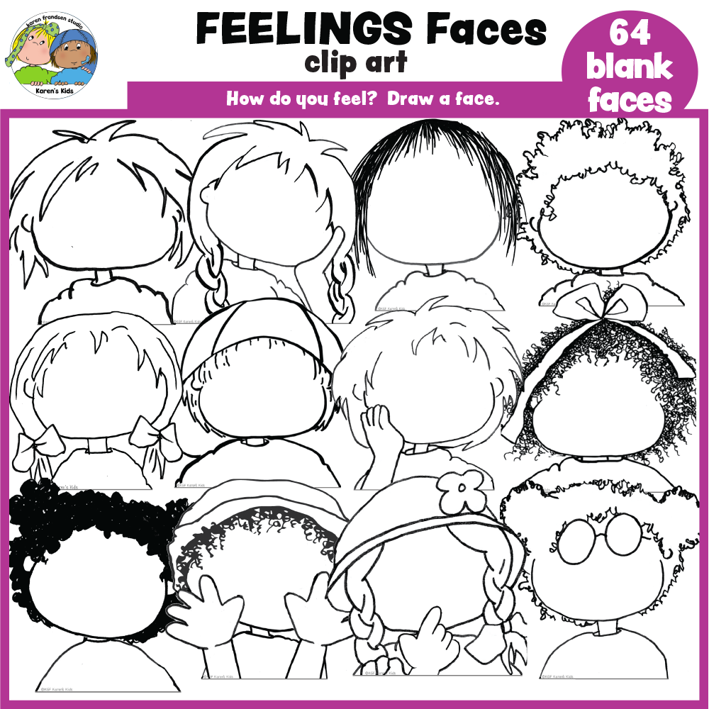 192 feelings clipart images, emotions clipart, black and white drawings with blank faces so kids can draw their own expression