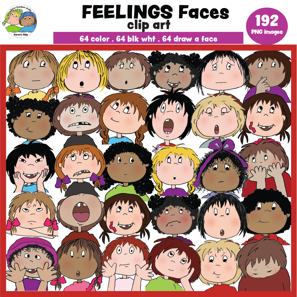 192 feelings clipart images, emotions clipart, full color faces with different emotions