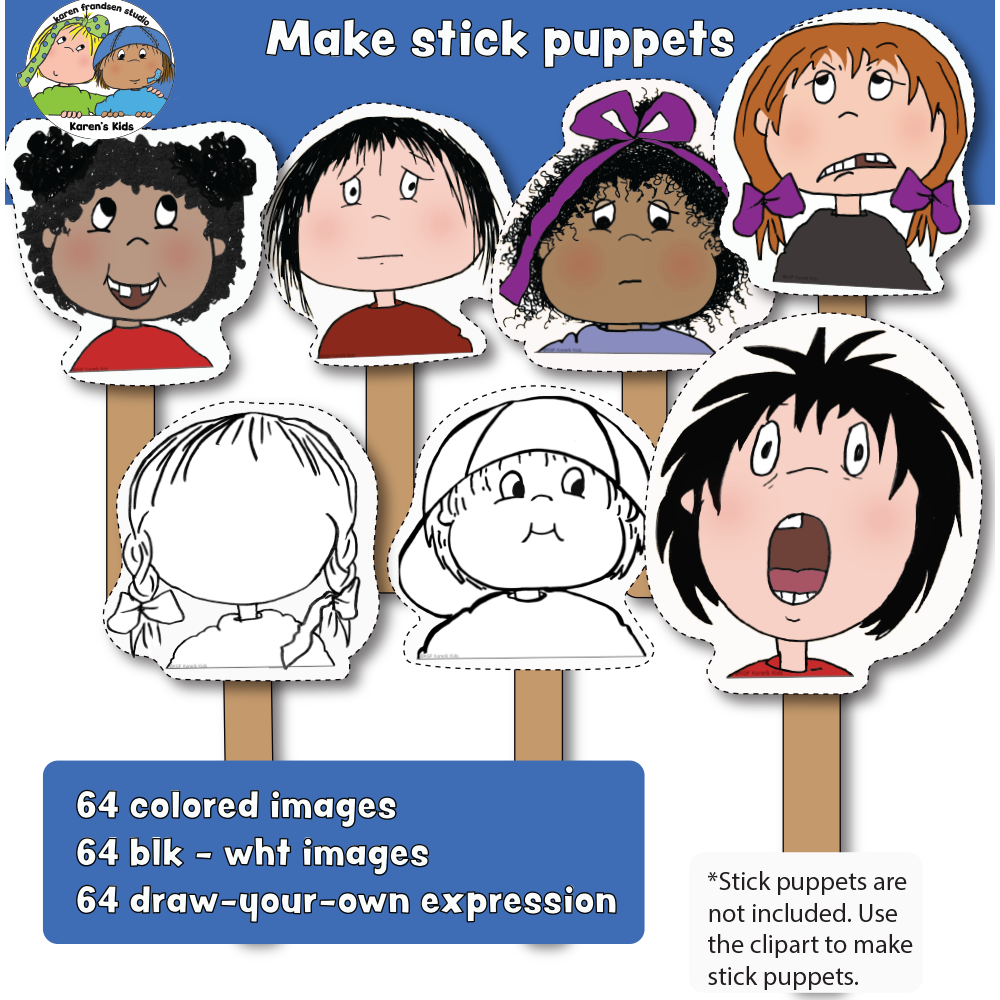 Stick puppet samples to make with 192 clipart images.