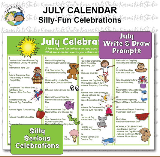 Celebrations and Holidays Calendar JULY (Karen's Kids Free Template)