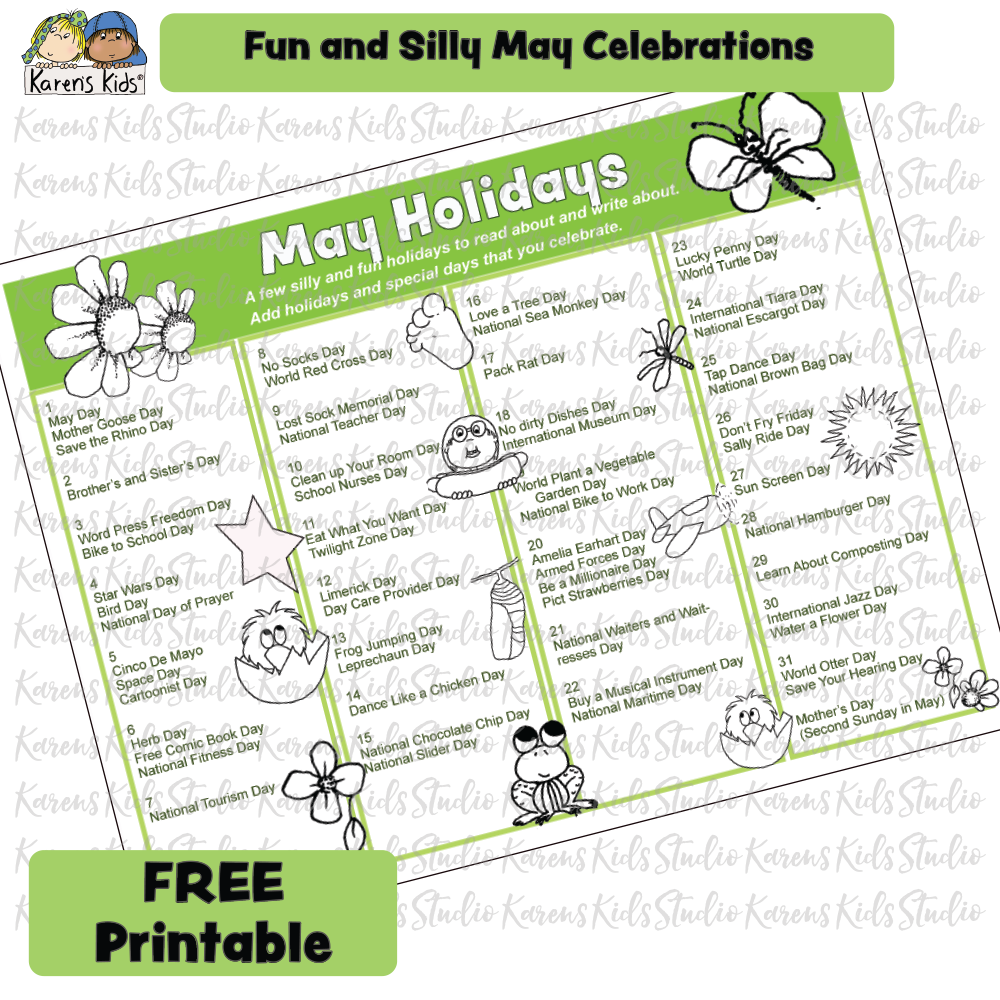 Fun, silly and serious May holidays on this May calendar. 