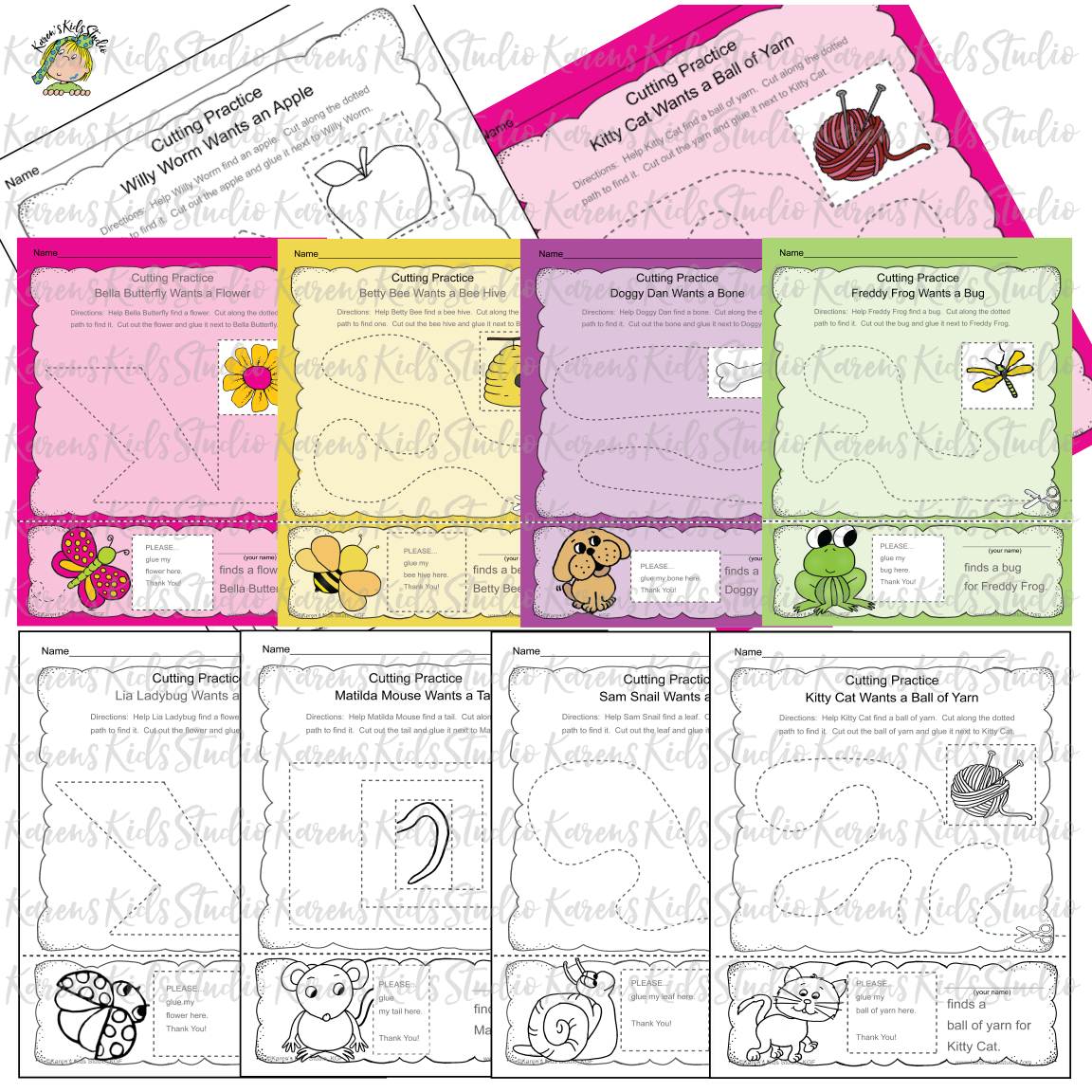 Cutting Practice: Cut, Color, Read (Karen's Kids Editable Printables)