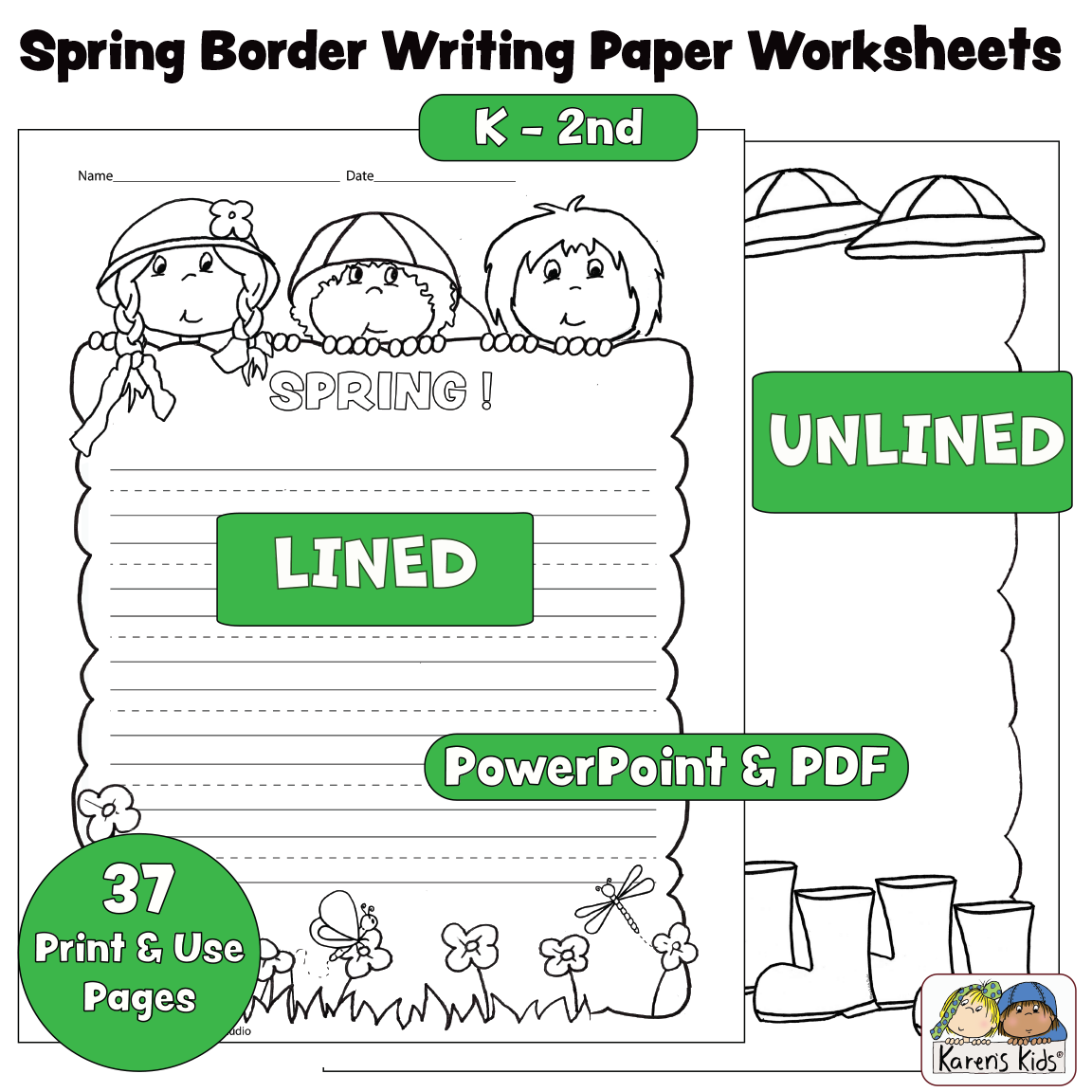 Spring Writing Paper W/WO Lines K-2nd) (Karen's Kids Printables)