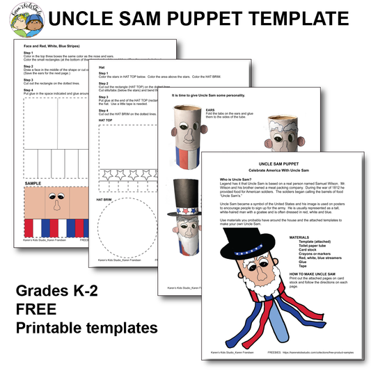 Uncle Sam Tissue Tube Puppet Craft (Karen's Kids Free Template)