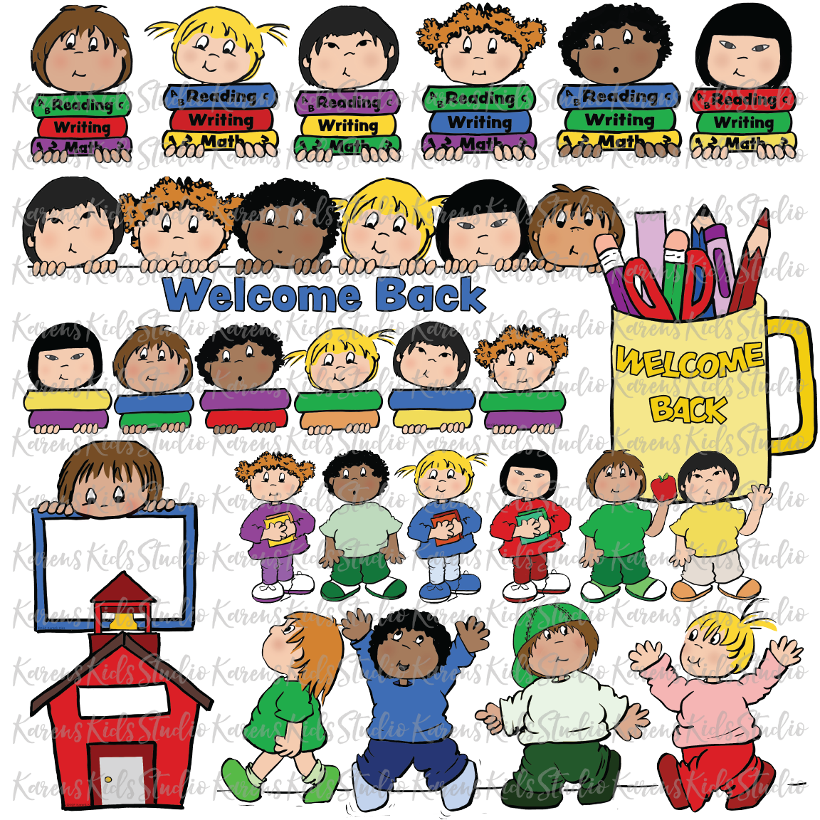 Colorful back to school clipart set.  Cute, hand-drawn clipart teachers love.