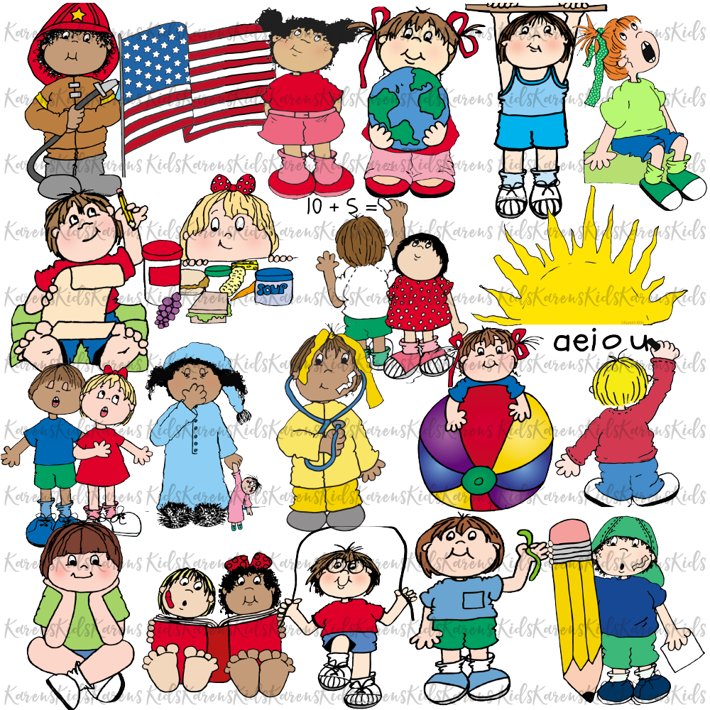 CLASSROOM SCHEDULE KIDS CARDS examples: colorful individual clipart images (Karen's Kids Clipart)