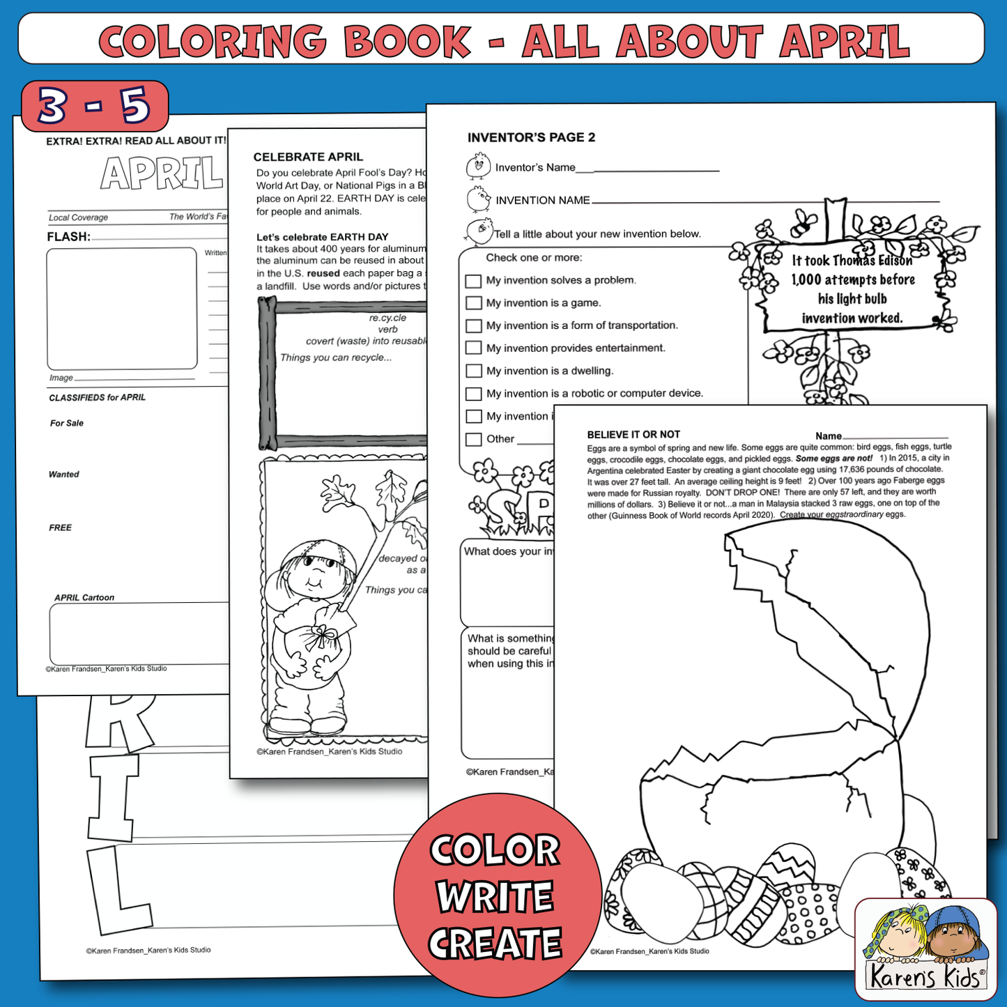 Color Activity Book for April 3rd-5th (Printable)