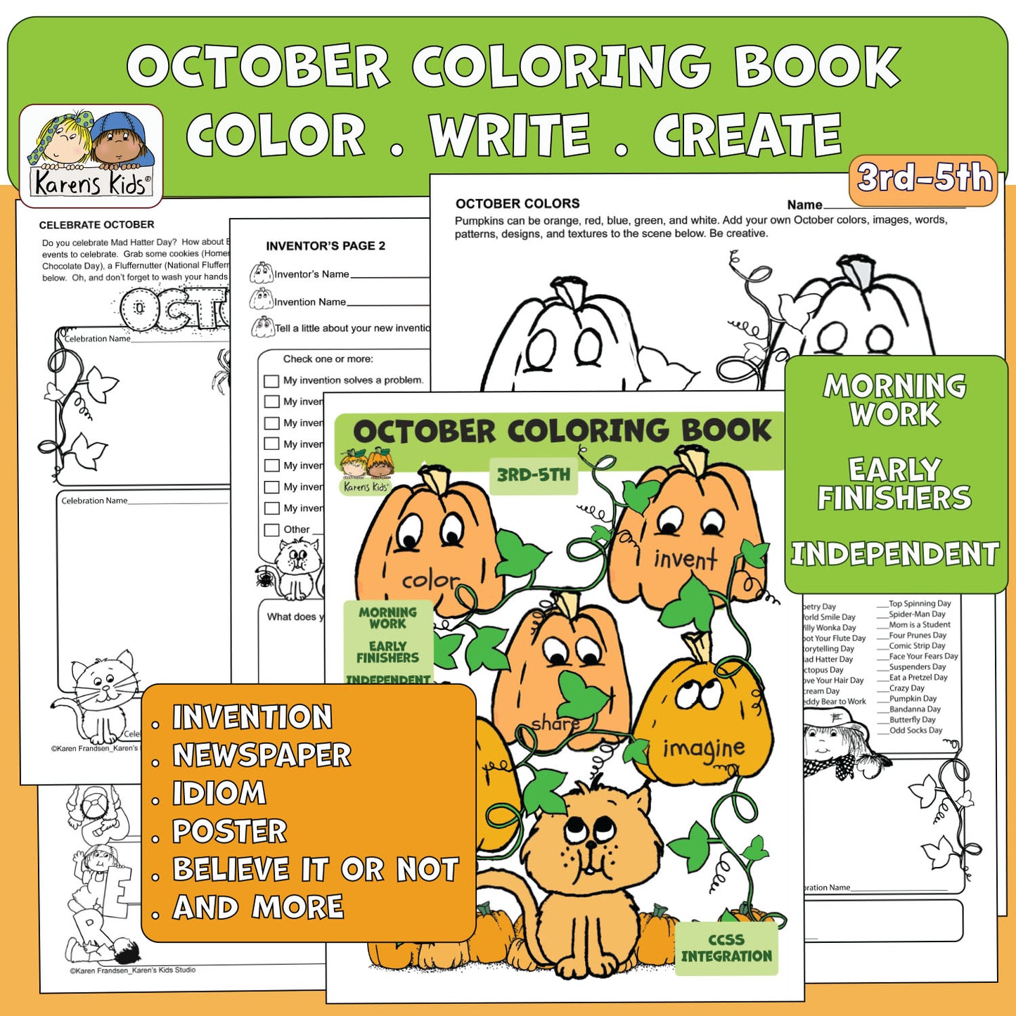 Color Activity Book for October 3rd-5th (Printable)