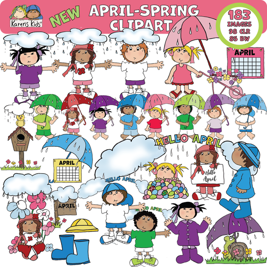 Clipart April Spring Kids (Karen's Kids Clipart)