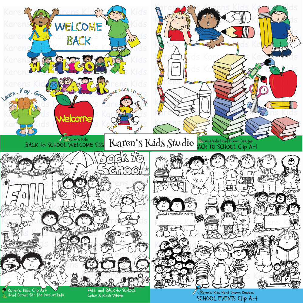 Colorful and black and white samples of back to school clipart.