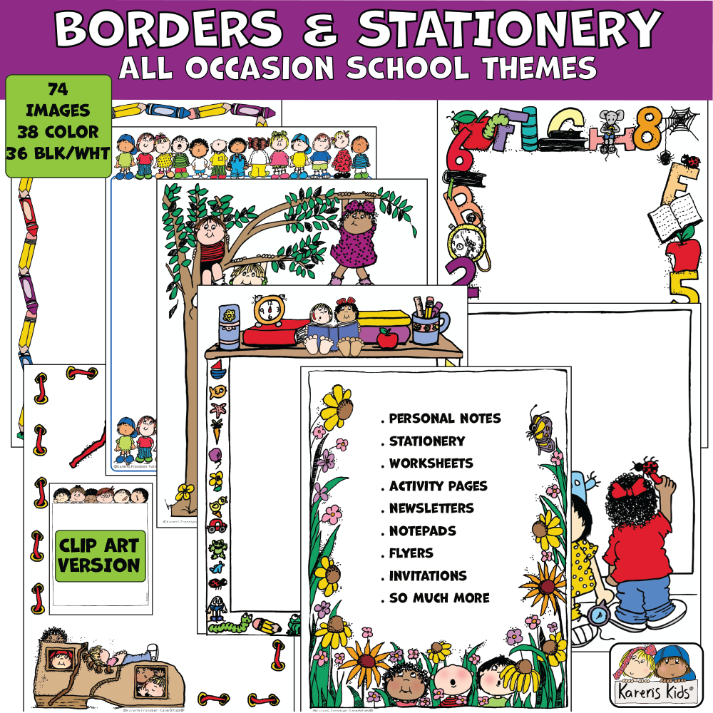 Colorful Borders and Stationery clipart for all occasions and school.