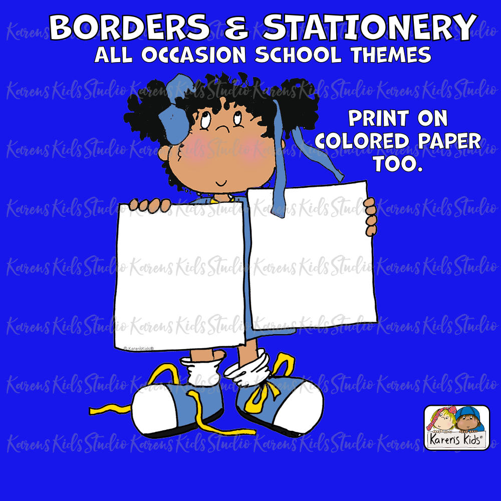 Sample of borders and stationery clipart set on colored background.