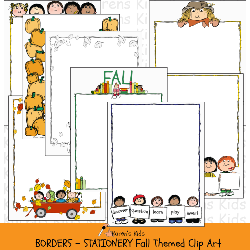 Samples of colorful, clipart BORDERS; Fall Borders, stationery (Karen's Kids Clipart)