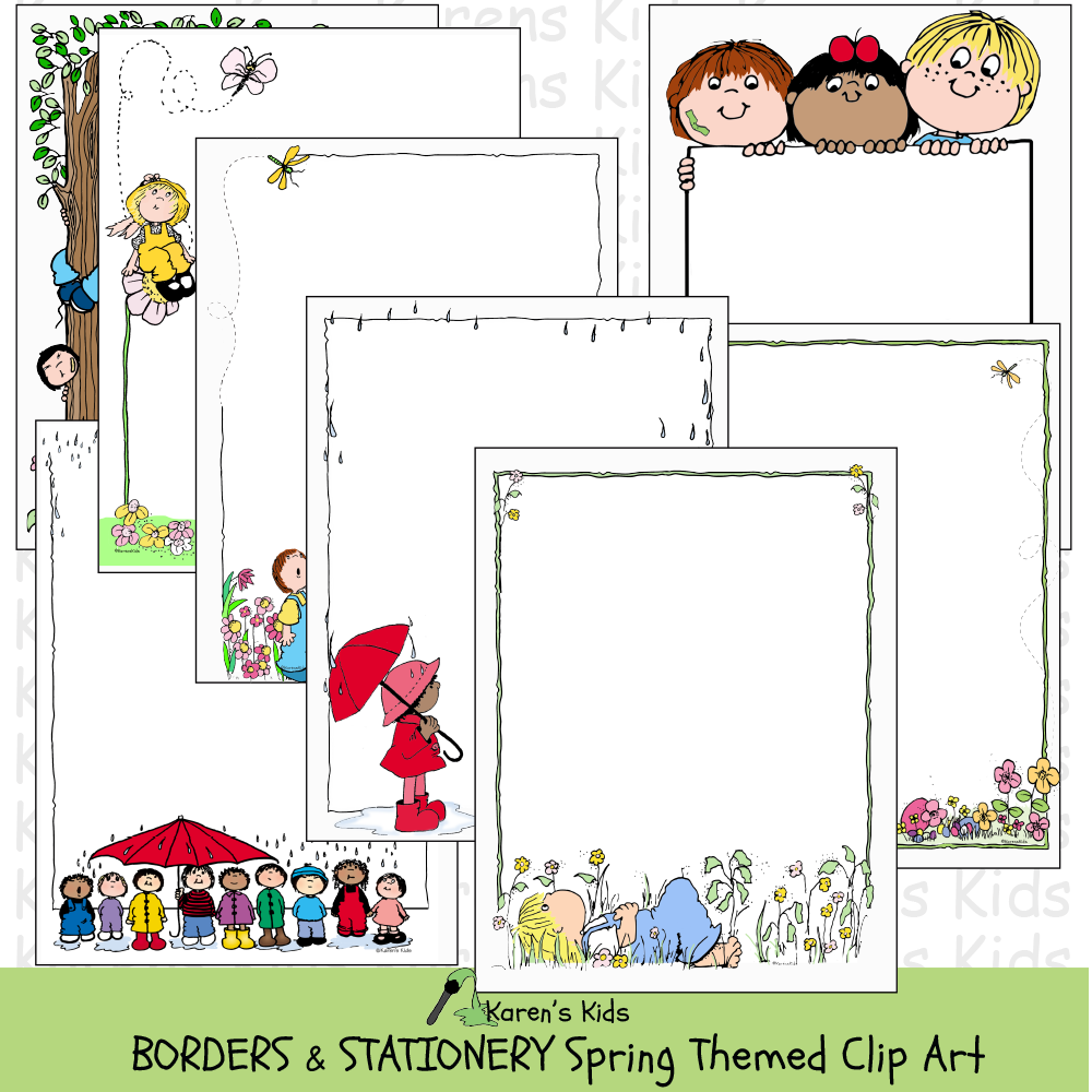 Samples of colorful, clipart Spring BORDERS and stationery (Karen's Kids Clipart)