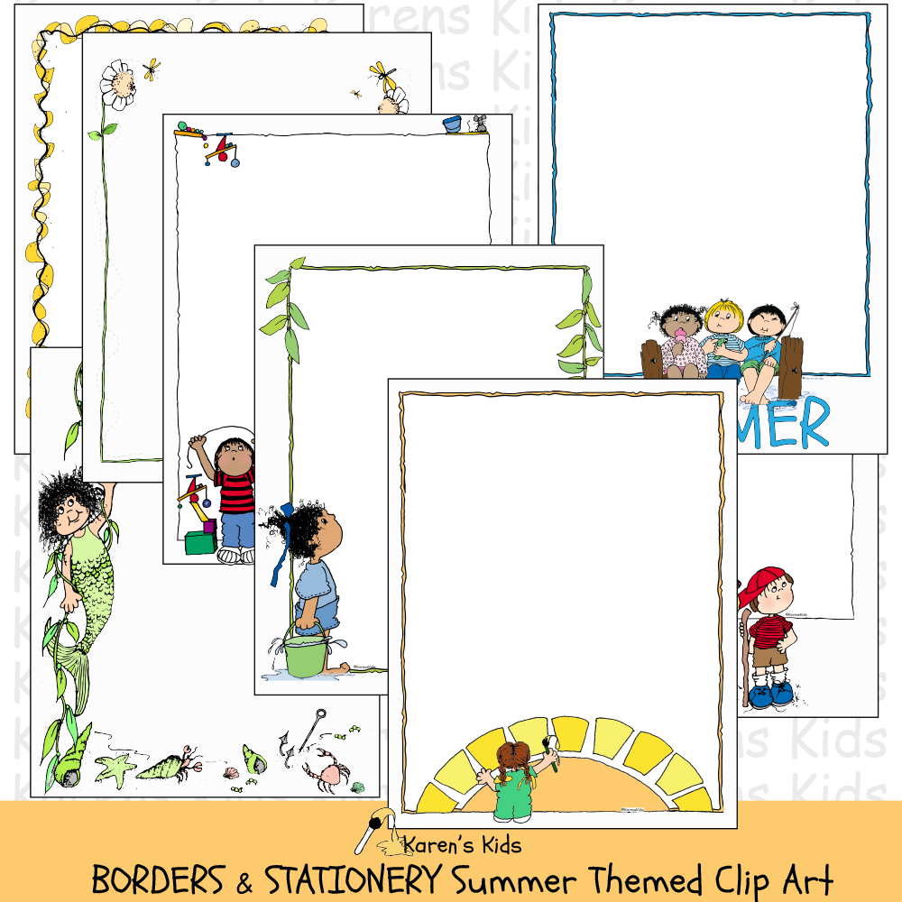 Samples of colorful, clipart Summer BORDERS and stationery (Karen's Kids Clipart)