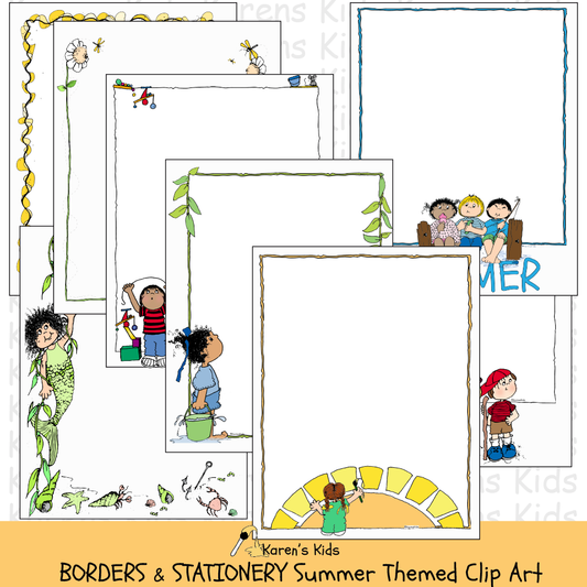 Samples of colorful, clipart Summer BORDERS and stationery (Karen's Kids Clipart)