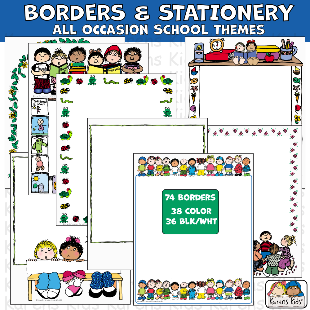 Samples of colorful BORDERS; All Occasion School Themed Borders for teachers, parents and students.