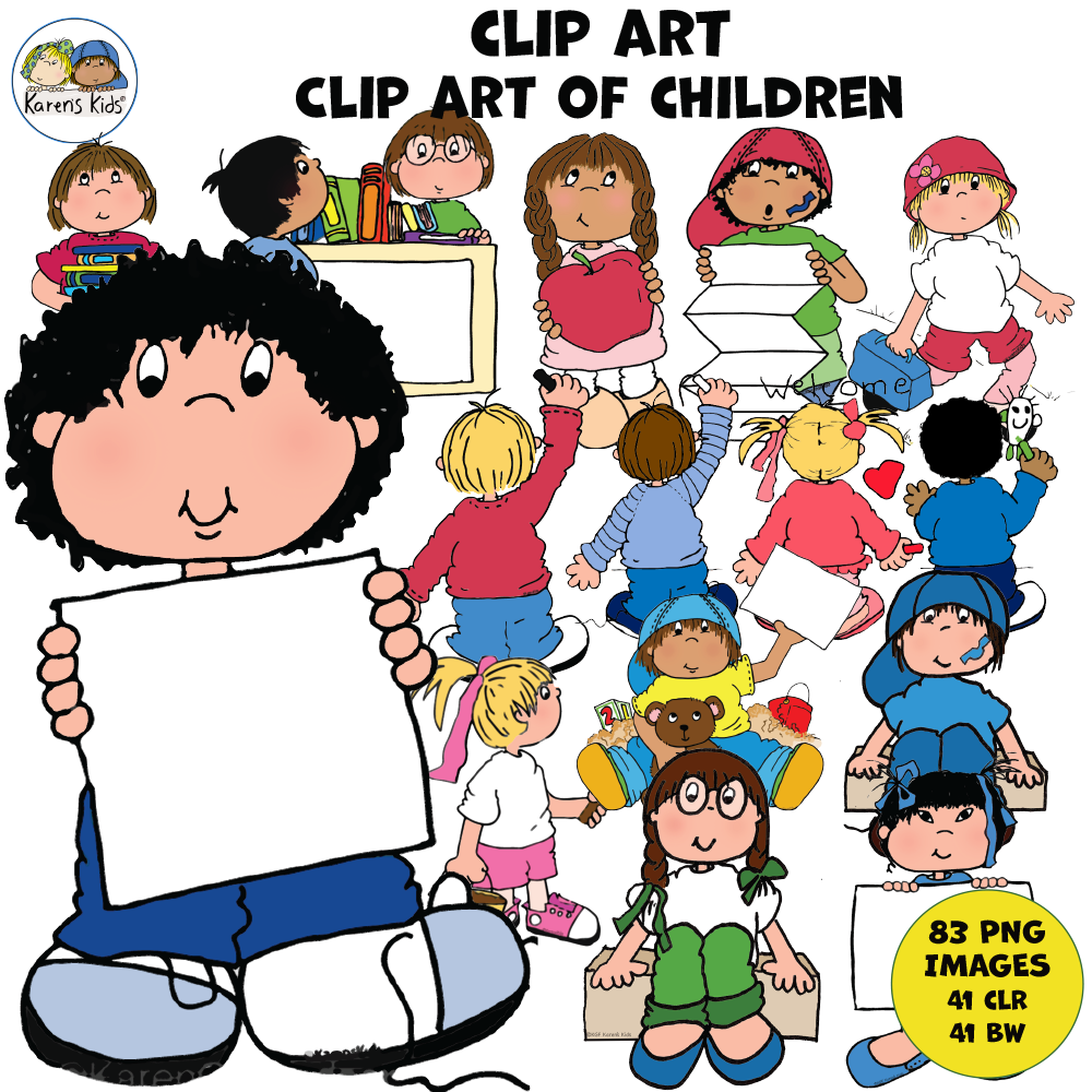 School kids clip art with kids playing, learning, watching, reading and more. Full color and black and white images