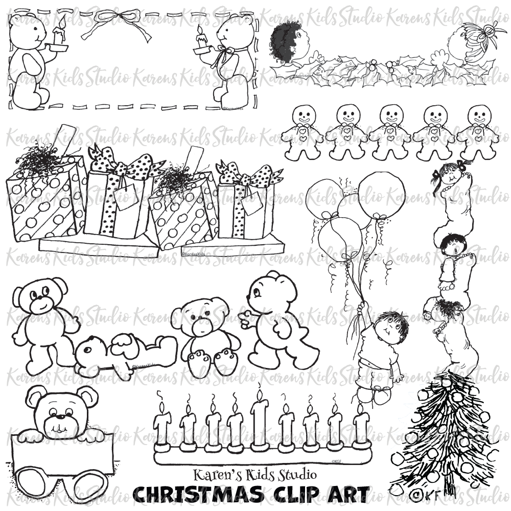 Black and white Christmas clipart samples